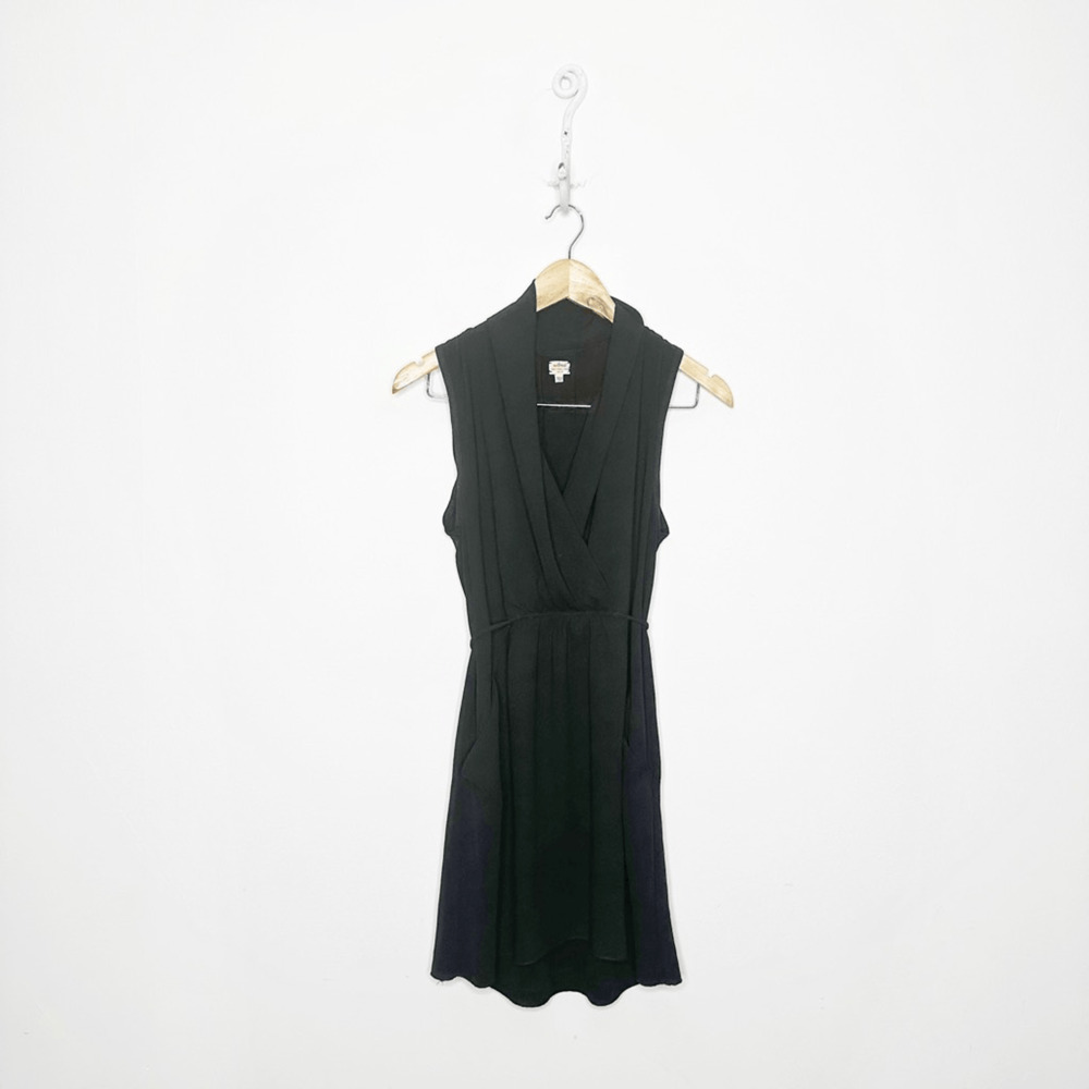 ARITZIA WILFRED Sabine Dress BLACK faux wrap draped pockets womens XS